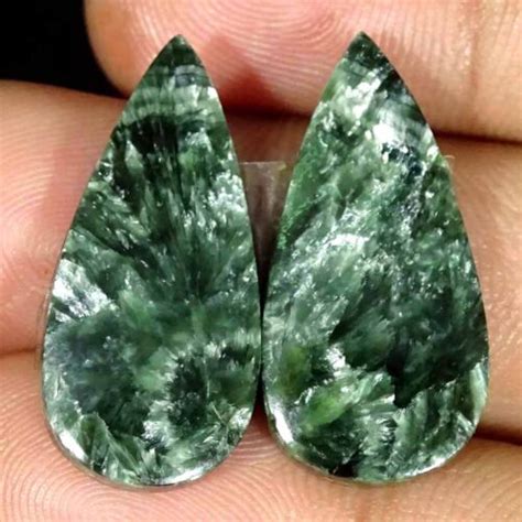 21 00Cts Natural Seraphinite Pear Pair Cabochon Loose Gemstone