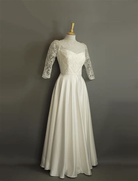 Grace Wedding Gown in Ivory Duchess Satin and Bronte Lace