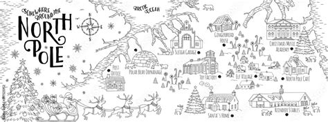 Fantasy map of the North Pole, showing the home and toy factory of ...