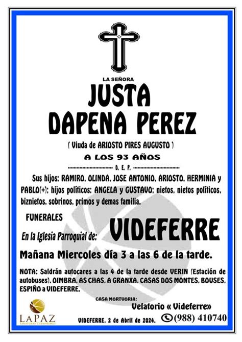 ESQUELAS VERÍN Justa Dapena Pérez