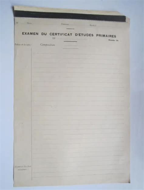 RARE EXAMEN DU CERTIFICAT D ETUDE PRIMAIRES Année 1910 EUR 3 50