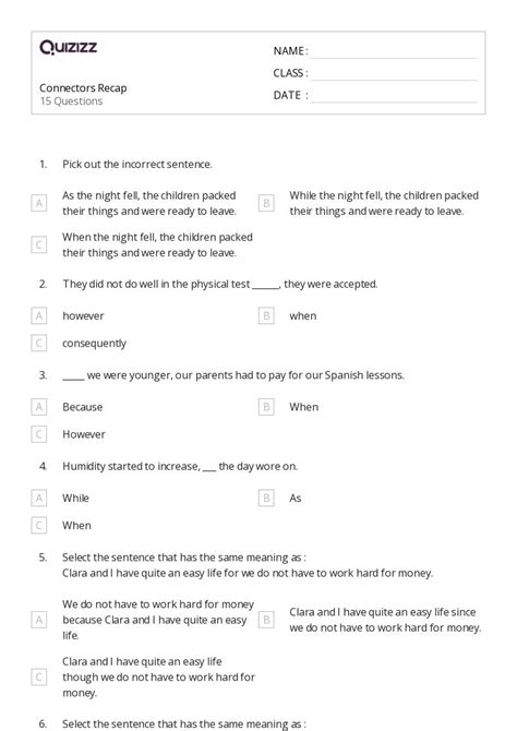 Sentence Variety Worksheets For Th Class On Quizizz Free Printable