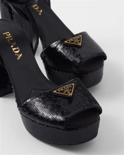 Prada Sequined Satin Platform Sandals In Black Lyst