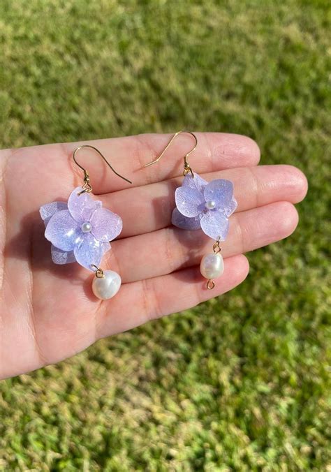 Purple Hydrangea Flower Earrings Resin Flower Earrings Dried Flower Earrings Eco Friendly