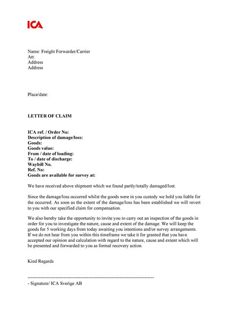 Insurance Claim Letter For Damaged Goods Infoupdate Org