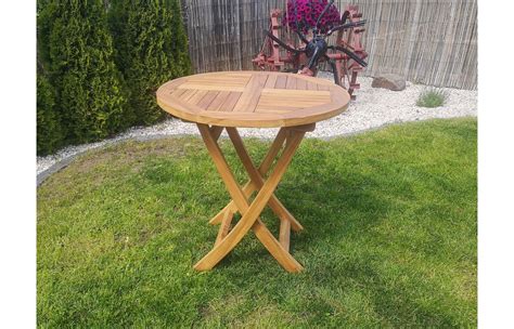 Stolik/ Stół składany ogrodowy okrągły - 70/75 cm, Teak