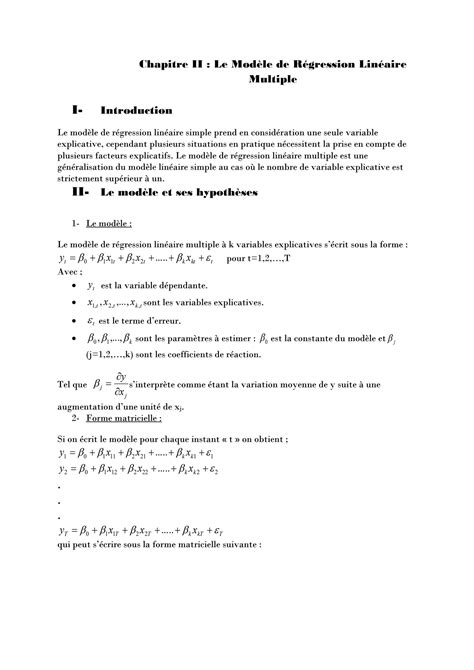 SOLUTION Le Modele De Regression Lineaire Multiple Exercice Pratique