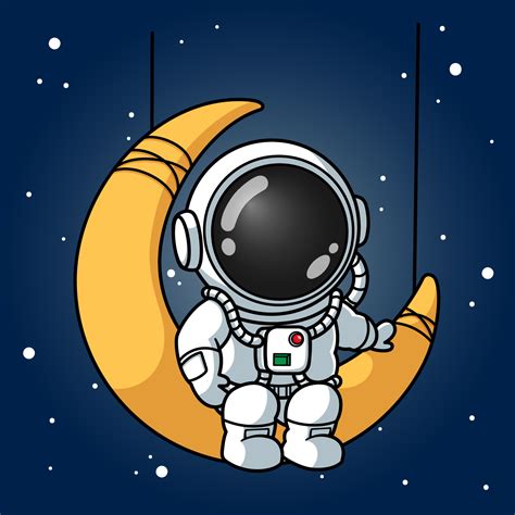 Cute Astronaut Sitting On The Crescent Moon Vector Art At Vecteezy