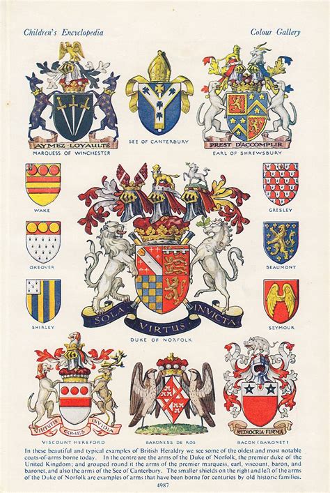 British Heraldry And Coats Of Arms Double Sided 1950s Vintage Print