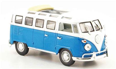 Miniature Volkswagen Combi 1 43 Yat Ming T1 Samba Bleu Blanche 1962