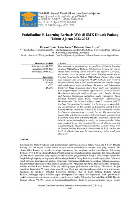 Pdf Praktikalitas E Learning Berbasis Web Di Smk Dhuafa Padang Tahun