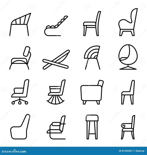 Chair Icon Set In Side View Thin Line Style Stock Vector Illustration