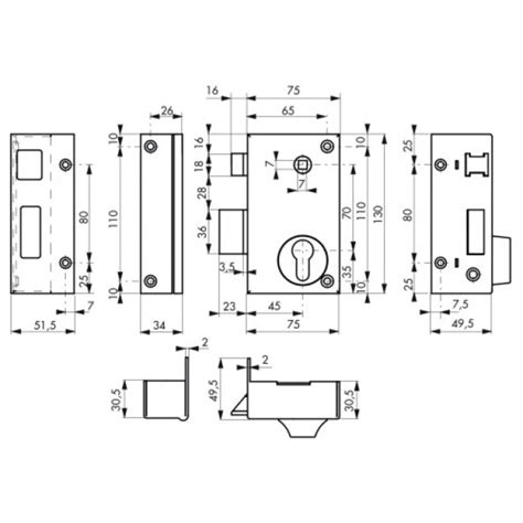 Serrure en applique verticale grille portail cylindre européen FTH