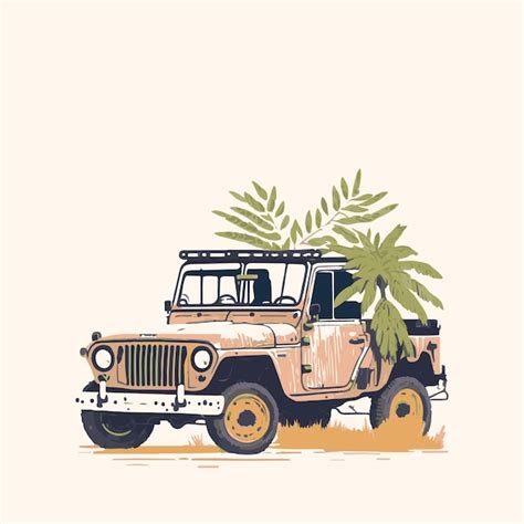 Premium Vector Vintage Illustration Hand Drawn Jeep In Beach Vintage