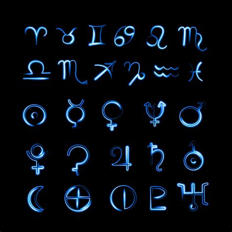 Vector Isolated Astrological Set Of Zodiac Signs And Planets With Neon