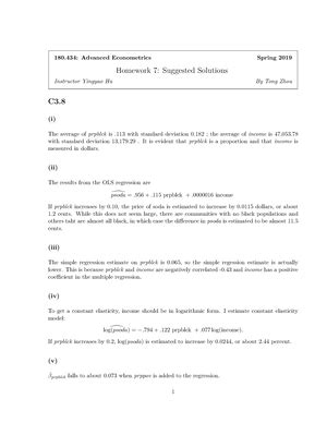 Hw Sol Hw Solution Advanced Econometrics Spring