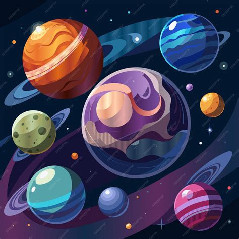 Una Ilustración De Dibujos Animados De Planetas Y Planetas Con Todos Los Planetas Vector