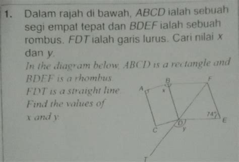 Solved 1 Dalam Rajah Di Bawah ABCD Ialah Sebuah Segi Empat Tepat Dan