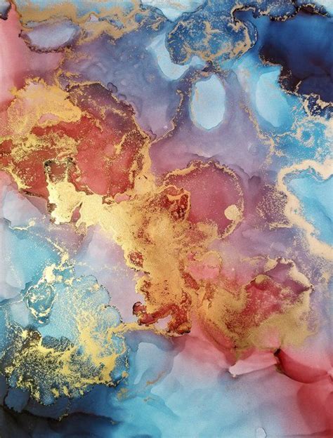 Sky Galaxy Alcohol Ink On Mineral Paper X Abstract Painting Blue