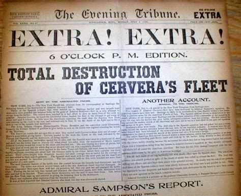 Best 1898 Spanish American War Display Newspaper Us Defeats Spain S Navy In Cuba