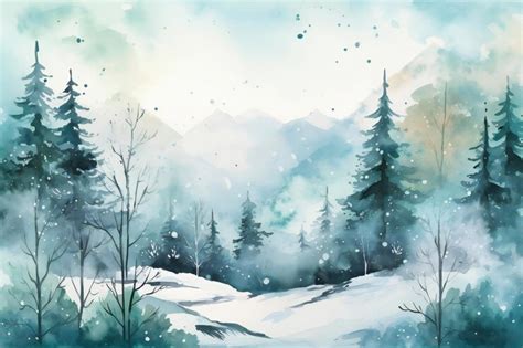 Premium Photo | A watercolor painting of a snowy landscape with a snowy ...