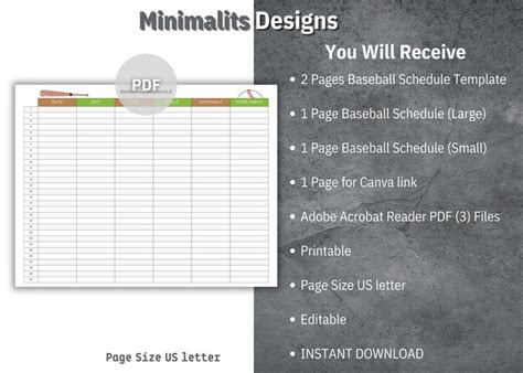 Baseball Schedule Template, Printable Baseball Schedule, Editable Baseball Game Schedule ...