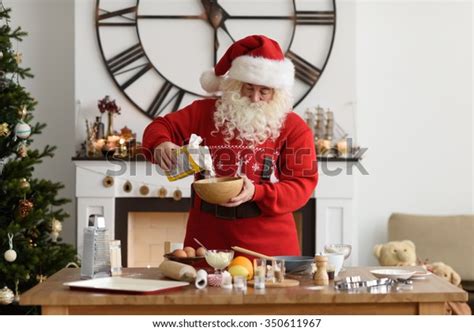 Santa Claus Cooking Home Christmas Cookies Stock Photo 350611967