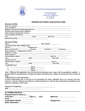 Fillable Online Prospective Tenant Application The Philippine Center