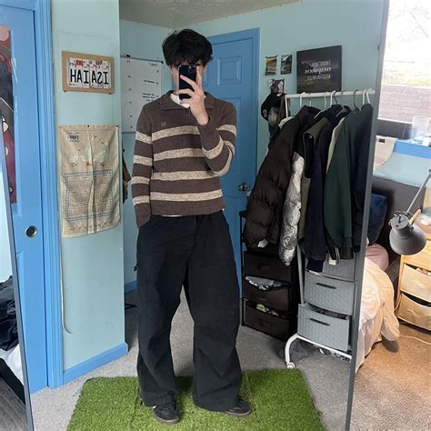 Brown Striped Grandpa Sweater Chaps M Dope Depop