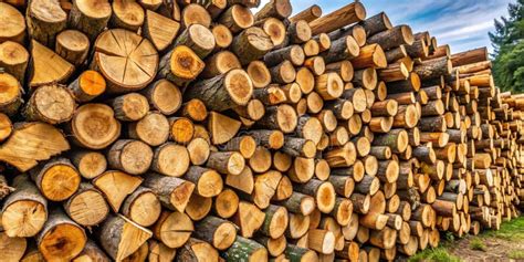 Pile Of Neatly Stacked Firewood Logs Ready For Burning Freshly Cut