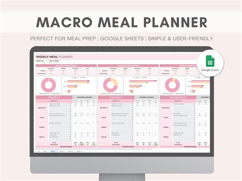 Macro Meal Planner Digital Meal Prep Weekly Meal Planner Spreadsheet Calorie Tracker Macro