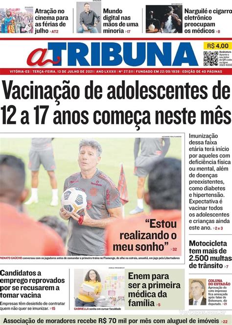 Capa A Tribuna Edição Terça 13 de Julho de 2021