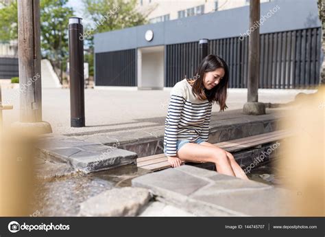 Woman Enjoy Hot Springs At Outdoor Stock Photo Leungchopan