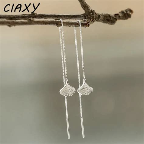 Ciaxy Silver Color Ginkgo Leaf Tassel Earrings For Women Temperament