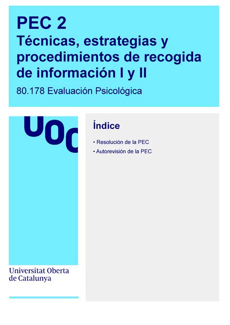 Pec Pec De La Asignatura Evaluaci N Psicologica De La Uoc Pec