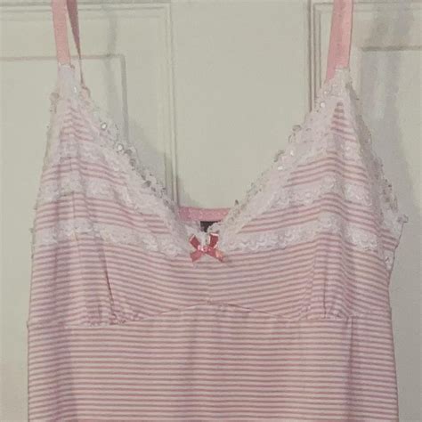 Pink And White Lace Trimmed Babydoll Dress Lingerie Depop