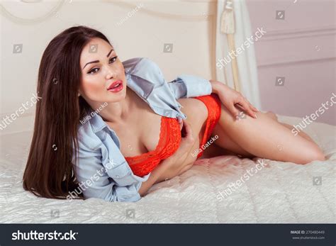 Sensual Beautiful Brunette Woman Sexy Posing Stock Photo
