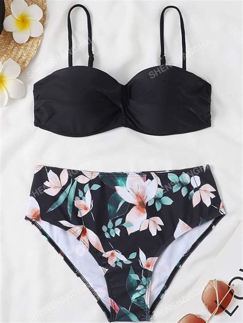 European And American Bikini New Sexy Ditsy Floral Bikini Cross Hard Cup Bikini Set High Waist