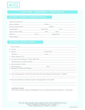 Fillable Online Claim Form Windscreen Windowglass Indd Fax Email