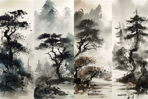forest tree  flowers mountains  temple  traditional japanese