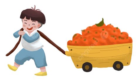 Autumn Boy Pulls A Cart Of Persimmons, Fall, Boy, Persimmon PNG Transparent Clipart Image and ...