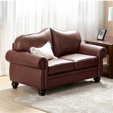 JAYDEN CREATION Rafael Brown 60 In Wide Genuine Leather Rolled Sofa