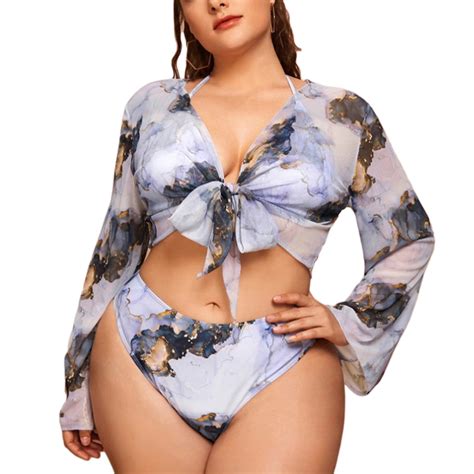 Zzwxwa Plus Size Bathing Suit For Women Tie Dyes Halters Deep V Sexy