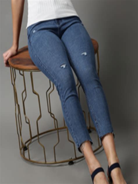 Buy SHOWOFF Women Blue Slim Fit Mildly Distressed Light Fade