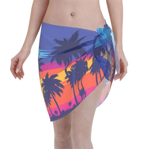 Adobk Women Beach Sarong Bathing Suit Beach With Palm Trees Print Wrap Skirt Sheer Bikini