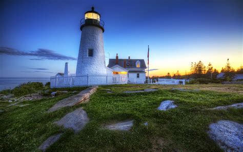 Download Wallpaper 2560x1600 Lighthouse at sunset HD Background