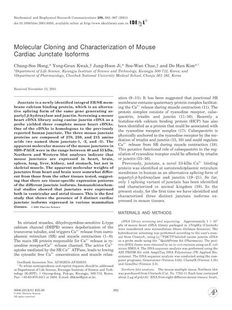 Pdf Molecular Cloning And Characterization Of Mouse Cardiac Junctate