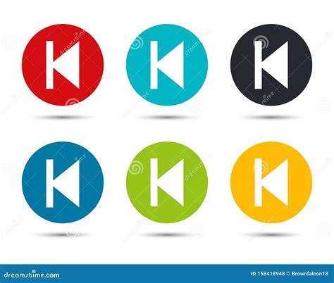 Previous Track Icon Flat Round Button Set Illustration Design Stock