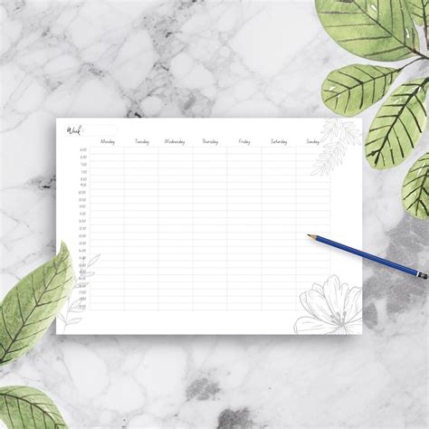 Weekly Planner Printable Landscape Minimalist Weekly Schedule Week At