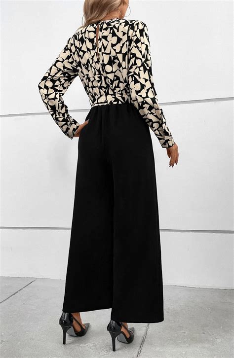 Two Shade Print Neck Belted Jumpsuit Stylobabe